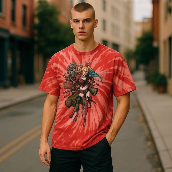 Men's Harley Quinn D.C. Anime Wash T-Shirt Tie-Dye Graphic Novel Iconic - Picture 5 of 11